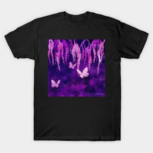 Wisteria and Butterflies Negative Painting T-Shirt